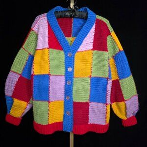 Amazing Hand Knit Colorblock Women's Cardigan Sweater